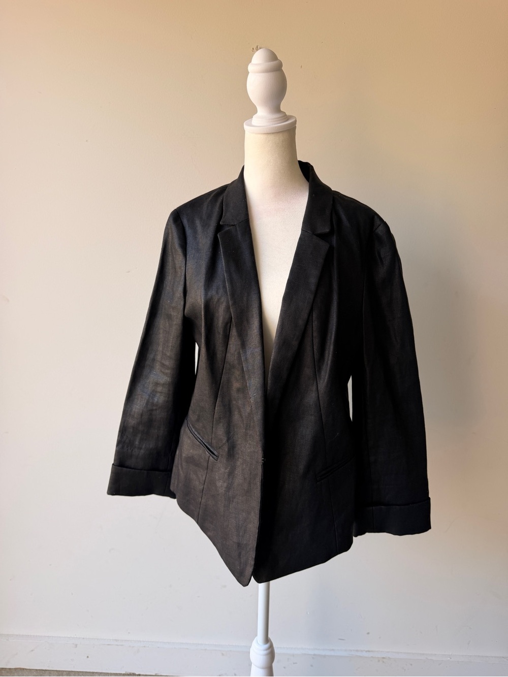 Anne Klein 100% Linen Black Open-Front Women's Blazer